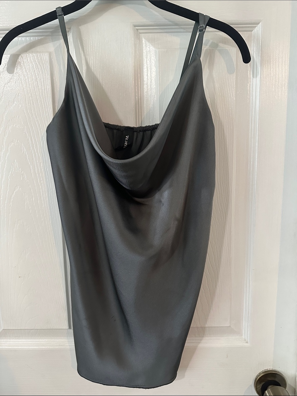 Ventti Satin Cowl Neck Camisole in Charcoal Gray